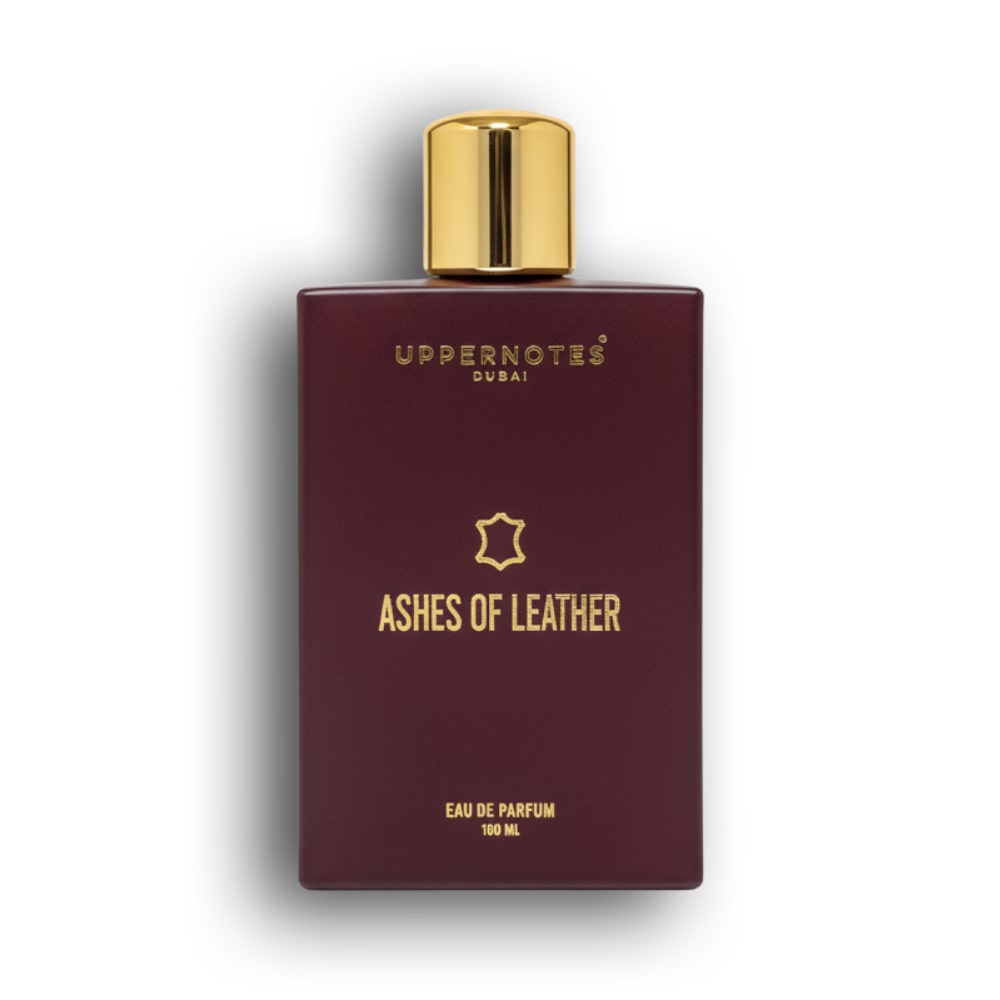 Perfume bottle labeled 'Ashes of Leather' by Uppernotes Dubai - Perfume Shake, Leather oud notes unisex perfume in UAE
