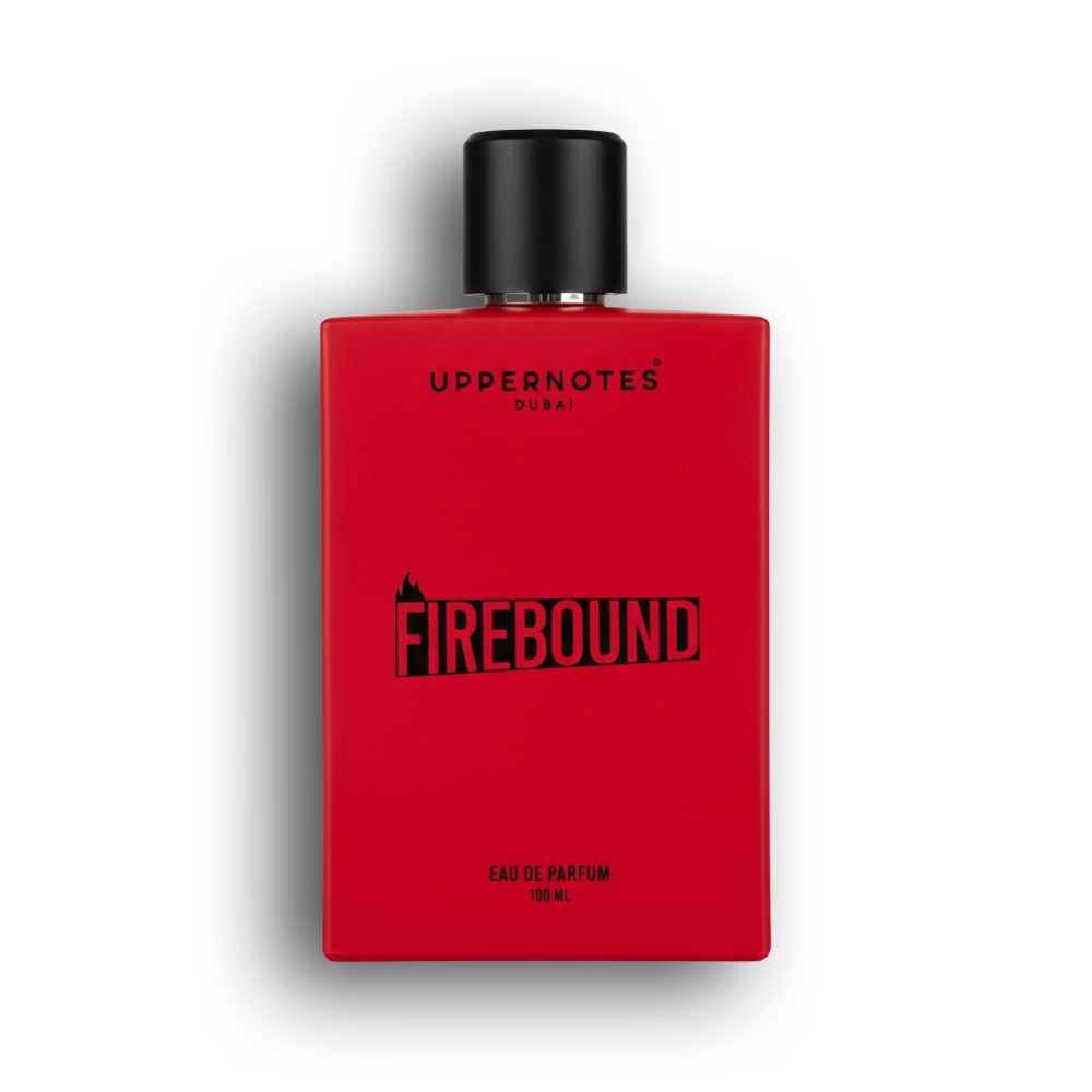 Red perfume bottle labeled 'Firebound' by Uppernotes - PERFUME SHAKE, hibiscus flower sweet notes unisex hot selling long laster perfume in UAE