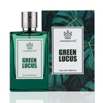 Green Lucus perfume bottle and packaging with Uppernotes branding on a white background