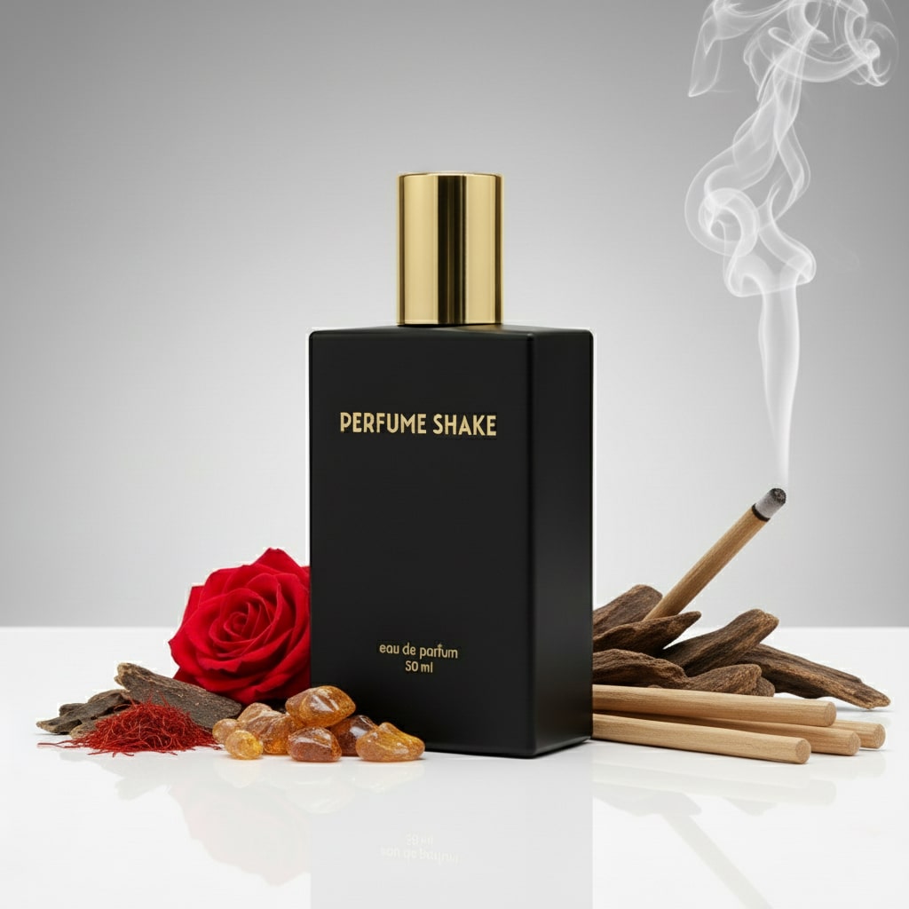 Black Perfume Shake 412 with rich oud, amber and woody notes for men in UAE